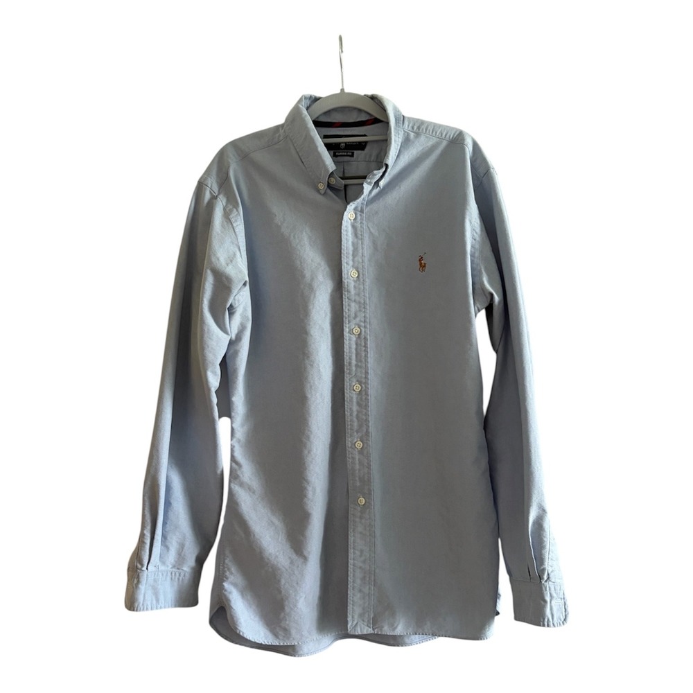 Ralph Lauren Mens Classic Fit Oxford Button Down Shirt Light Blue L Pony Cotton
